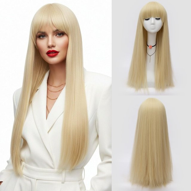 shyred Perücke, blond, lang, gerade, mit Pony, synthetisch, Damen - Bild 1