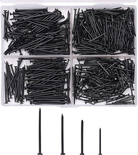 200 Stück Nagelsortiment aus Stahl in Blau, Set mit verschiedenen Größen für Wände, Holz und Bilderrahmen, inklusive Metalldübeln und Sicherheitsschrauben für Zement und Holz - Bild 1