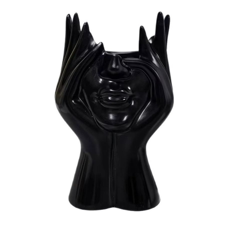 Abstrakter Aufbewahrungszylinder in Gesichtsform als moderne künstlerische Dekoration und Schreibtisch-Organizer aus Keramik und Resin - Bild 3