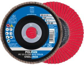 PFERD TOOLS POLIFAN Fächerscheibe PFC CO-COOL 40 SG STEELOX für Stahl und Edelstahl, Farbe: Rot, Durchmesser: 125 mm, Bohrung: 22,23 mm - Bild 1