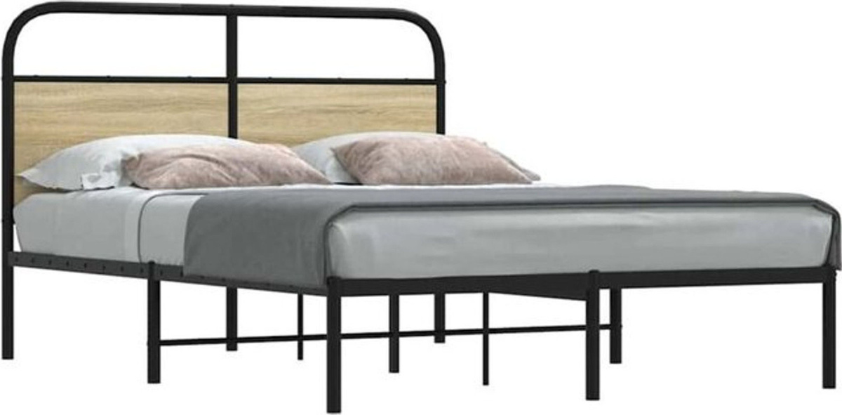 Vidaxl Bettgestell aus Holzwerkstoff und Stahl in Braun im Industrial Design, B/T/H: 140 x 190 cm - Bild 1