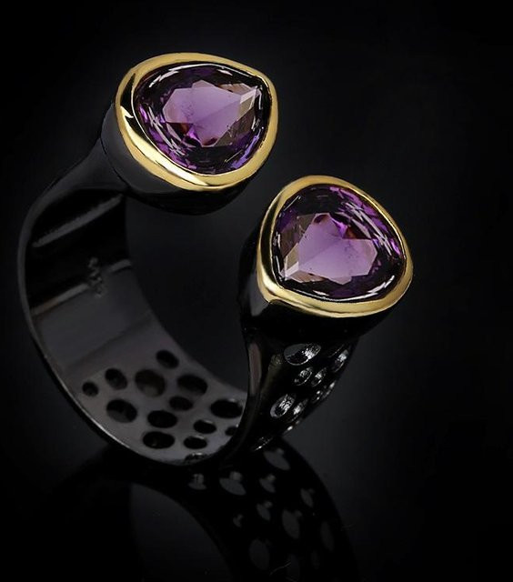 YIRAN Ring, Bicolor, Saphir, Zirkonia, Schwarz, Damen, Ringgröße 10 - Bild 1