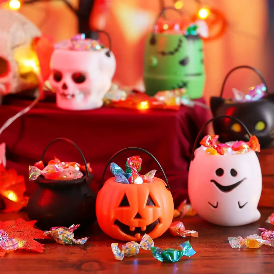 PGY Halloween-Süßigkeitseimer aus Kunststoff in Multicolor als Partyzubehör für Kinder mit Kürbis-Geist-Kessel Design - Bild 6