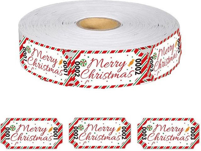 500 Stück Bunte Frohe Weihnachten Tombola-Tickets von Chic Interiors, Abreißbare Weihnachts-Gutscheine, Farbe: Bunt und Weiß, B/H: 16 x 5 cm - Bild 1