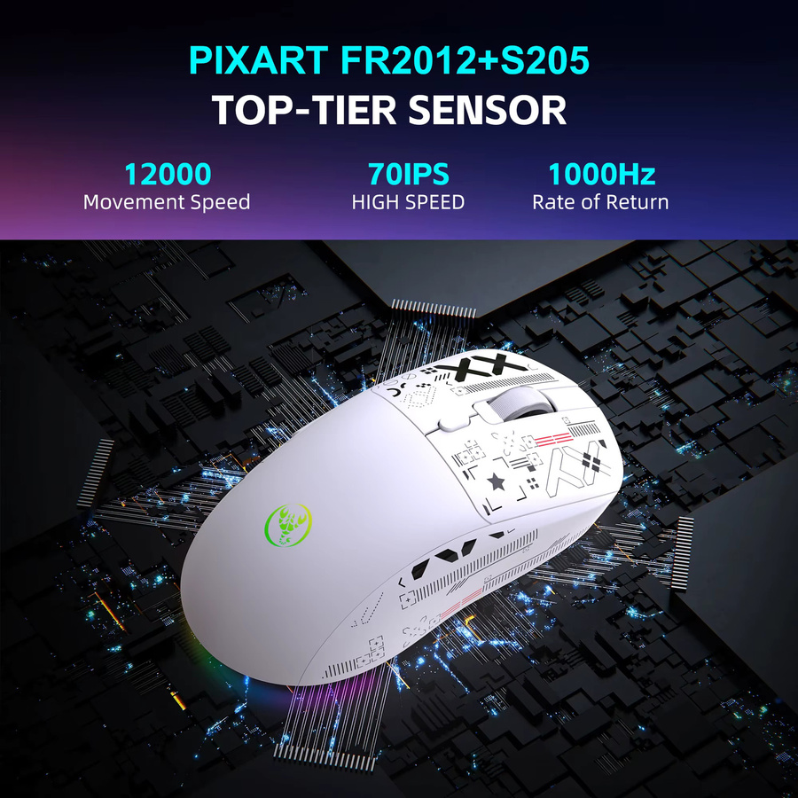 HXSJ Kabellose RGB-Gaming-Maus mit Tri-Mode-Verbindung und Magnetladebasis in Schwarz oder Weiß - Bild 4