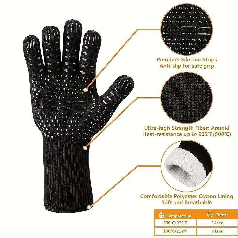 Hitzebeständige Silikon-Ofenhandschuhe in Schwarz für Grillen, Kochen und Backen, B/T/H: 32,0 x 12,5 cm - Bild 4