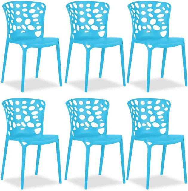 Homestyle4u Gartenstuhl 6er Set in Blau aus stapelbarem Kunststoff - Bild 1
