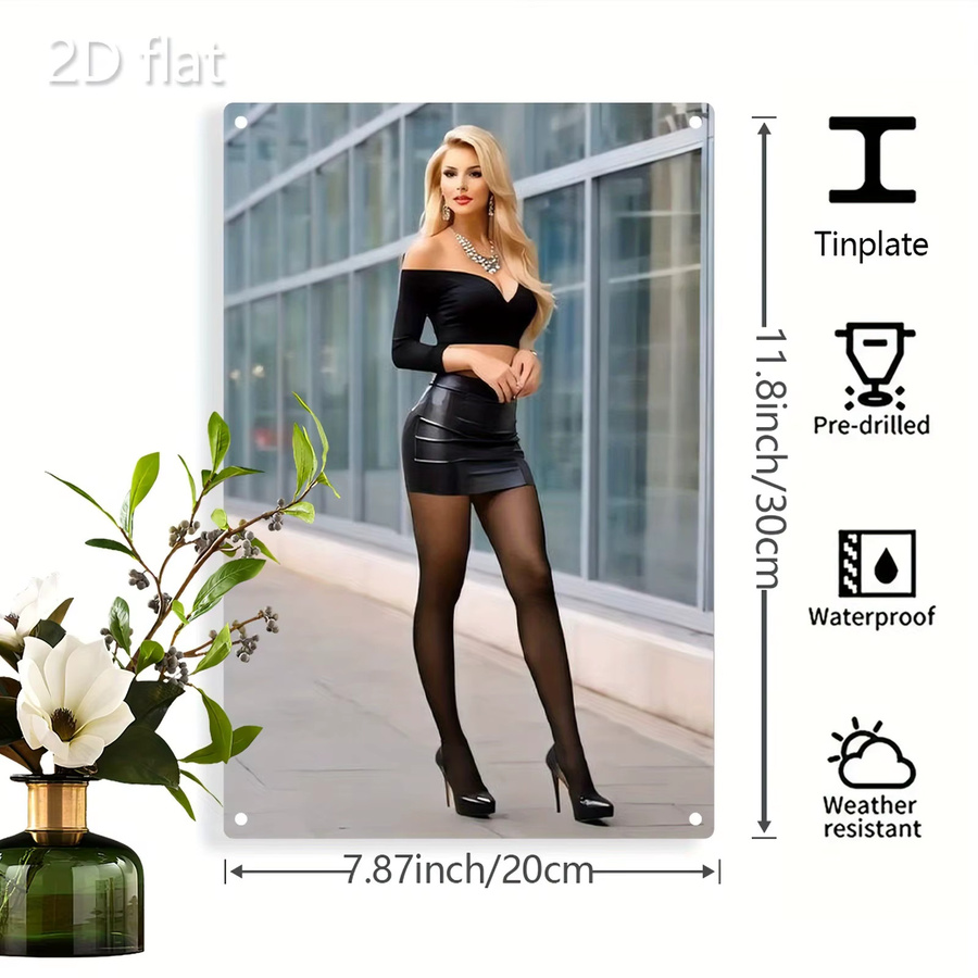 Retro-Wandkunst aus Metall von CIFBUY, rechteckiges Metallschild mit Frauenporträt in Multicolour für Innen- und Außenbereich - Bild 3
