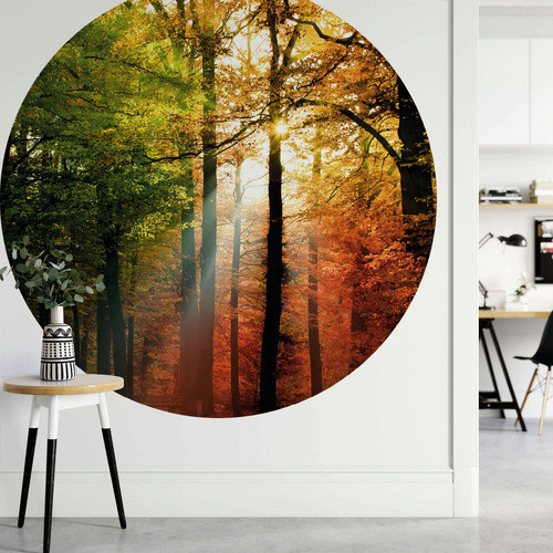 K&L Wall Art Vliestapete Runde Vliestapete Goldener Herbst Natur Wald, mehrfarbig, matt - Bild 2