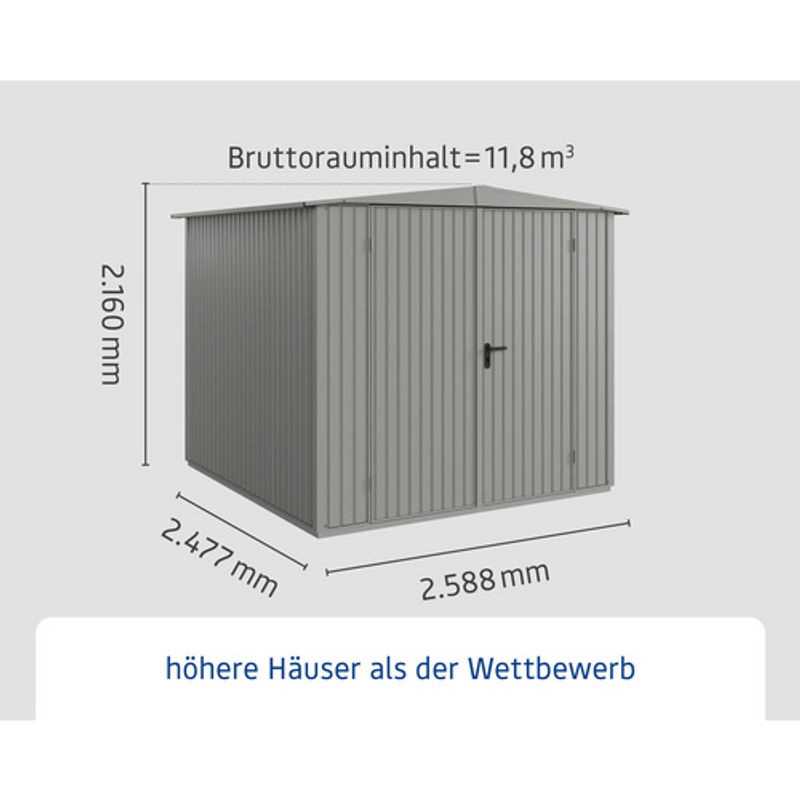 Ecostar Gerätehaus Trend-S aus Metall in Grau mit Doppeltür, B/H/T: 238 x 216 x 238 cm - Bild 3
