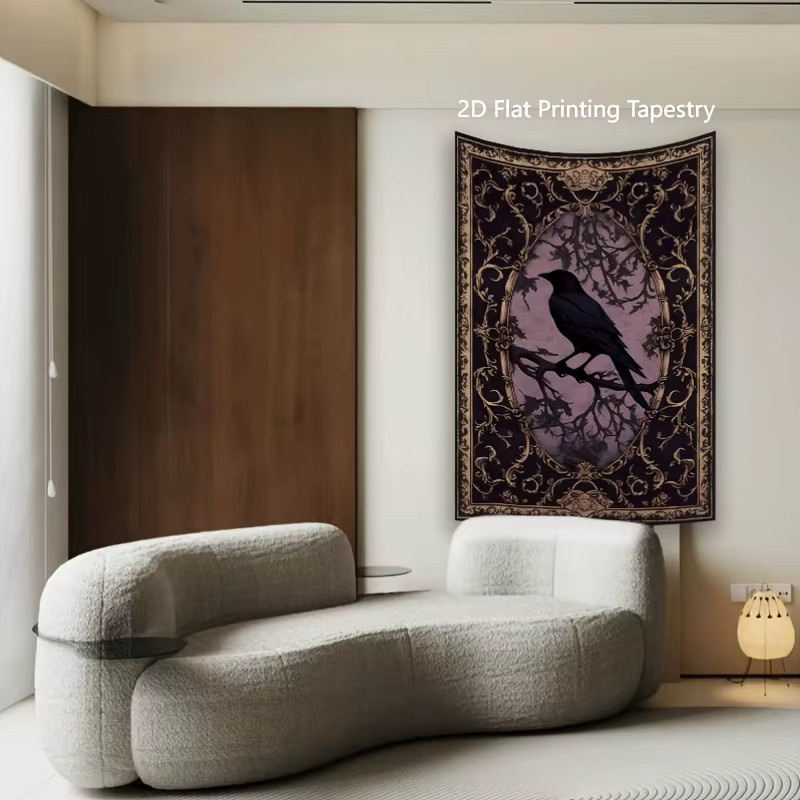 VIKAMA Gothic Crow Wandteppich mit Retro-Dunkeldruck, rechteckiger Textil-Wandteppich mit Vogelmotiv, Breite: 60 cm, Höhe: 40 cm - Bild 2