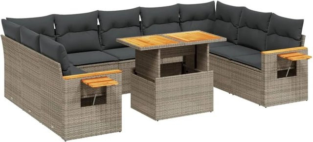 vidaXL 11-teilige Garten-Sofagarnitur in U-Form aus Polyrattan und Akazienholz in Dunkelgrau mit Kissen - Bild 1