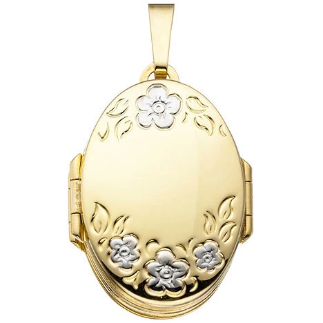 Colfem Medaillon oval, 333 Gelbgold, Blumen Muster, Unisex - Bild 1
