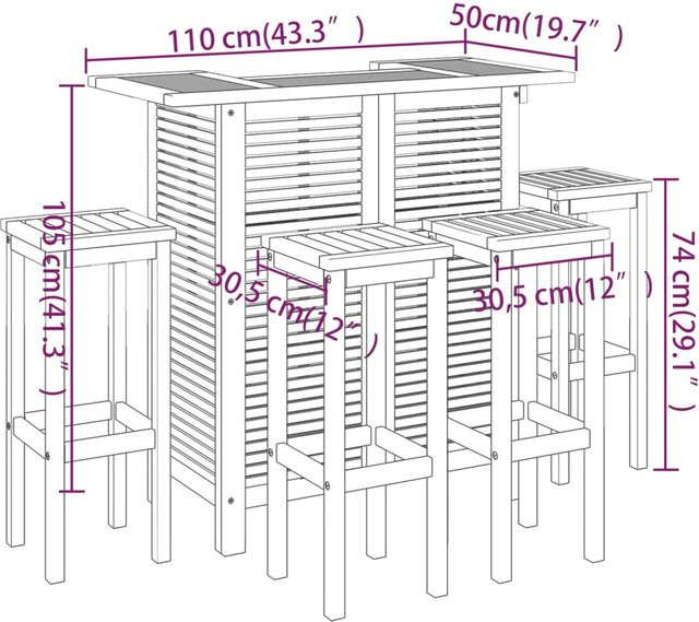 vidaXL 5-teiliges Gartenbar-Set aus Massivholz Akazie in Braun - Bild 2