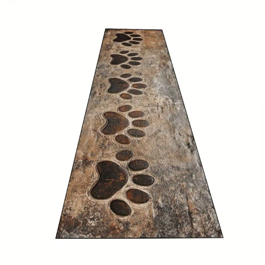 VIKAMA Laufteppich im ländlichen Holzstil mit Hundepfoten-Aufdruck, braun, waschbar und schmutzabweisend, B/T: 120 x 50 cm - Bild 3