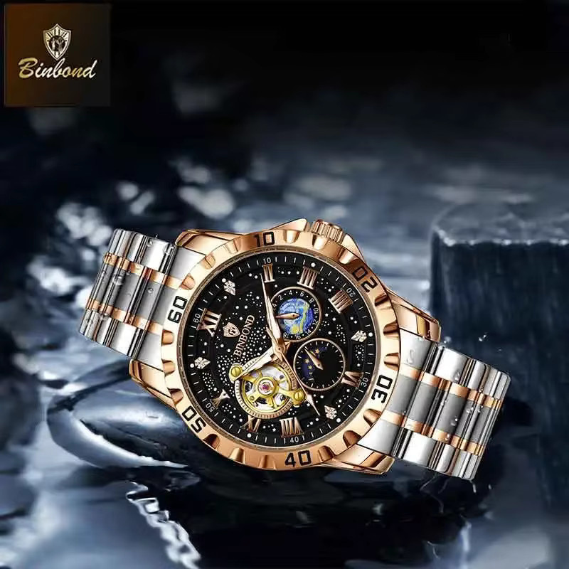 BINBOND Armbanduhr Automatik, Mondphase, Edelstahl, Herren - Bild 3