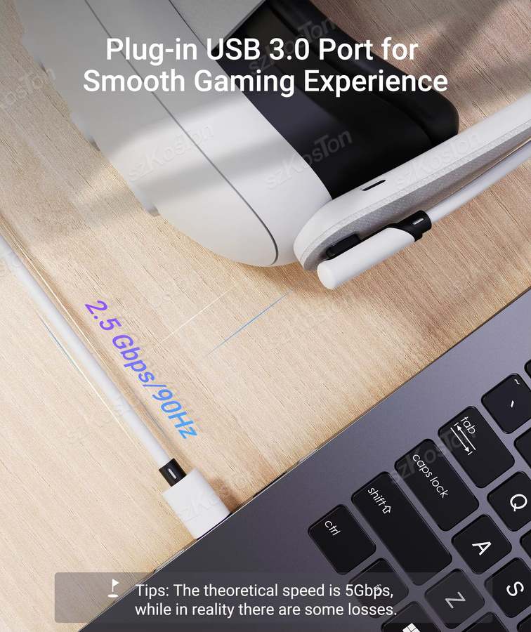 SZKOSTON USB 3.0 VR-Link-Kabel für Meta Quest 3S, Quest 3, Quest 2 und PICO 4, Datenübertragungskabel mit Ladefunktion, Weiß, Länge: 4,88 m - Bild 5
