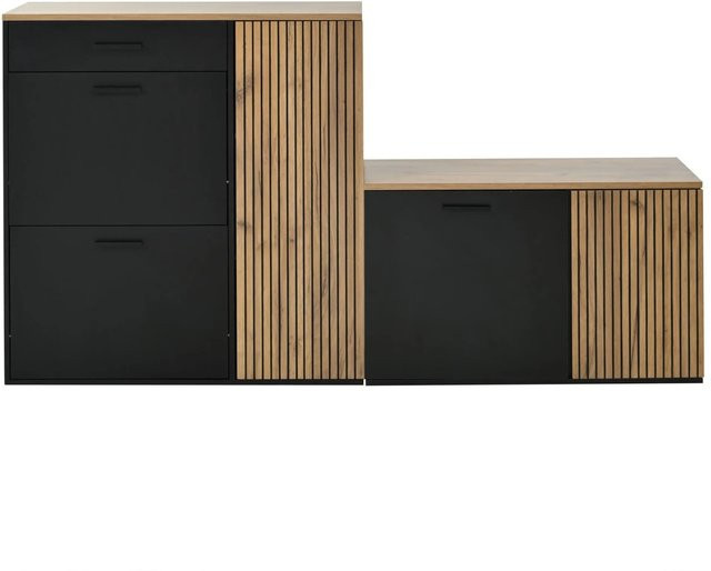 okwish Schuhschrank Set mit Spiegel und Garderobe für den Flur, modern, Schwarz, B/T/H: 85 x 36 x 85 cm - Bild 1