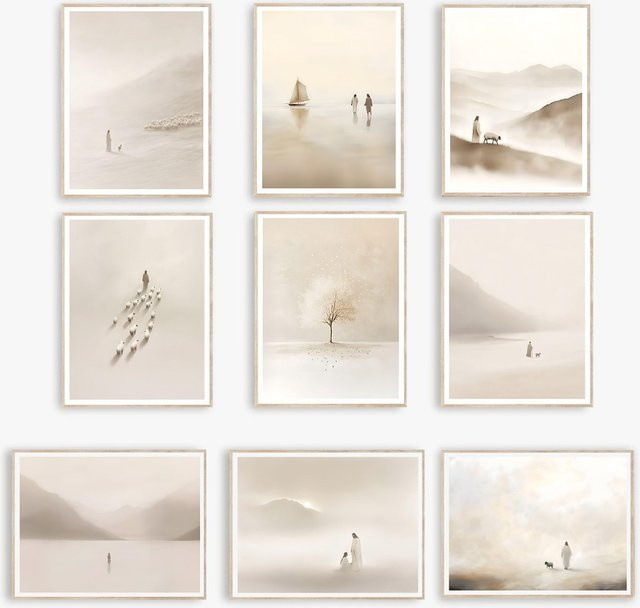 Potdemiel Minimalistisches Jesus Treuer Hirte Poster als Leinwandbild in Beige für deine Wanddekoration - Bild 1