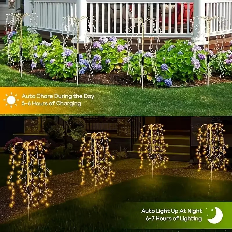 OKAL RED EAST Solar-Feuerwerkslichter in Weidenform für den Außenbereich, Warmweiß, IP65, 8 Beleuchtungsmodi für Garten und Hof - Bild 4