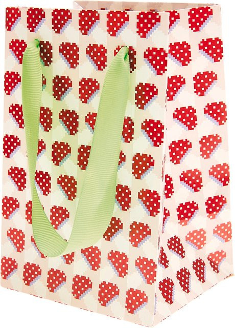 Rico Design Geschenktüte Fliegenpilz Pixel in Creme und Rot B: 18,0 cm, H: 12,0 cm, T: 10,0 cm - Bild 1
