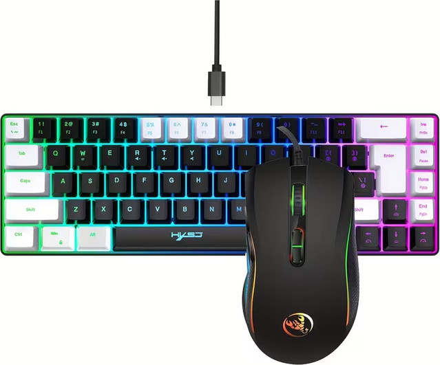 HXSJ RGB Gaming-Tastatur und Maus Set in Schwarz mit 68 Tasten und optischer Maus, USB-Plug-and-Play für PC - Bild 1