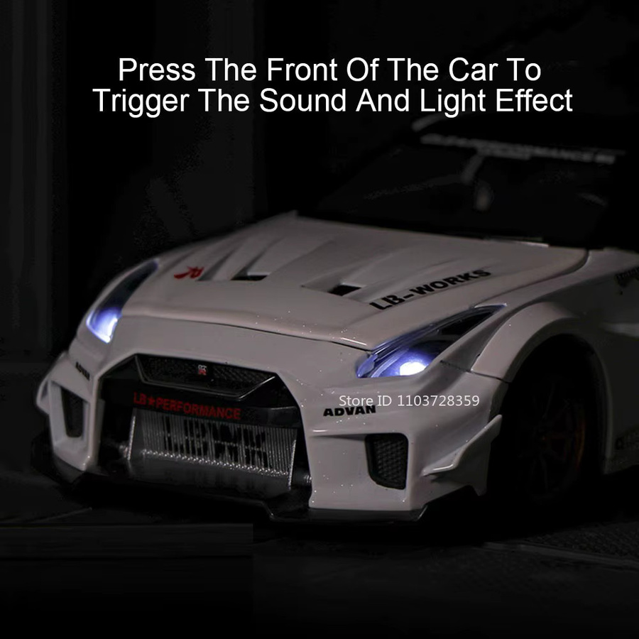 MAKEDA GTR-CSR2 R34 Sportwagenmodell in Weiß, Maßstab 1:24, mit Licht und Sound, Pullback-Funktion, Metall- und Kunststoffgehäuse - Bild 3