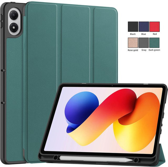 Xiaomi Schutzhülle für Redmi Pad Pro und Poco Pad M1 mit Stifthalter, dreifach faltbares magnetisches Smart Cover aus Leder, Schwarz - Bild 1