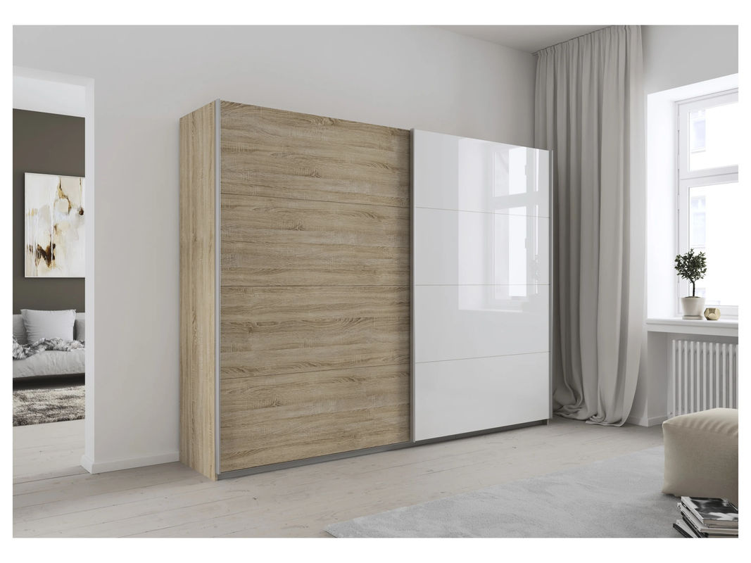 RAUCH Quadra Schwebetürenschrank mit Glaselementen in Eiche und Weiß, B/H: 271 x 210 cm - Bild 2