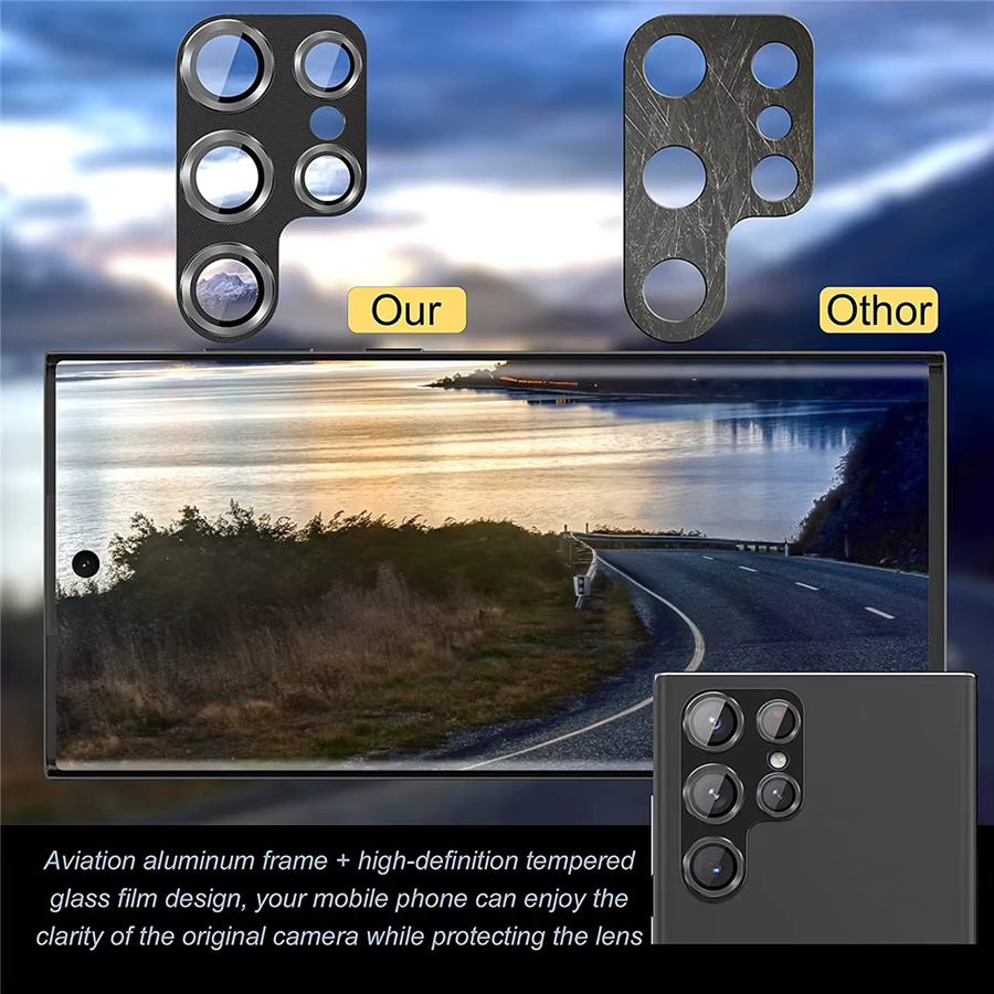 Luxus Kamera Schutz Film aus Glas und Aluminium Legierung für Samsung Galaxy S24, S23 Ultra und S22 Plus 5G in Schwarz und Grün - Bild 3