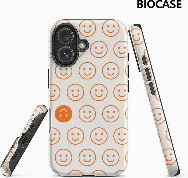Orange Smiley Faces Handyhülle für Apple iPhone 17 16 15 14 13 12 Pro Max Plus mit doppelschichtiger Rückseite - Bild 1