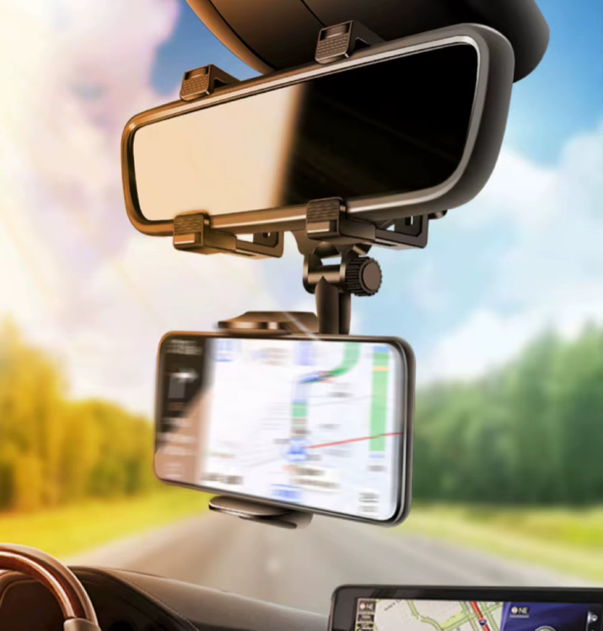 Multifunktionale Handyhalterung für das Auto zur Montage am Rückspiegel in Schwarz - Bild 2