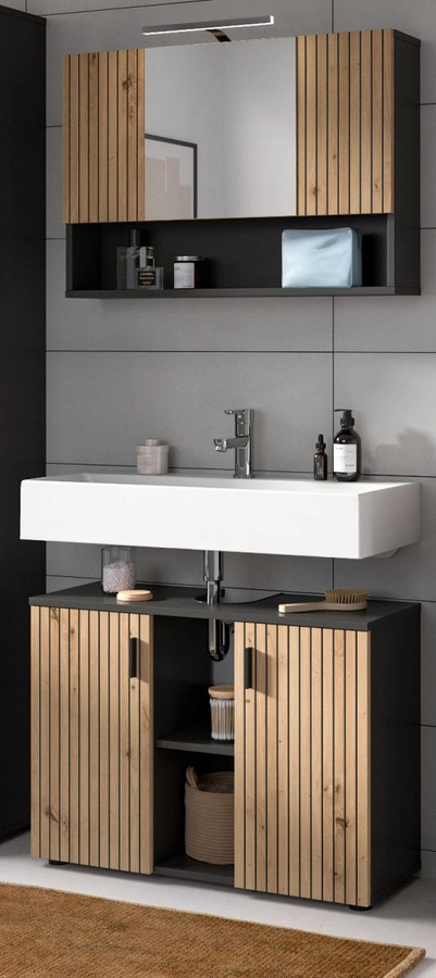 Inn.Furn Badmöbel Set Livia in Eiche und Grau, 2-teilig, Wandmontage, Breite: 80 cm - Bild 1