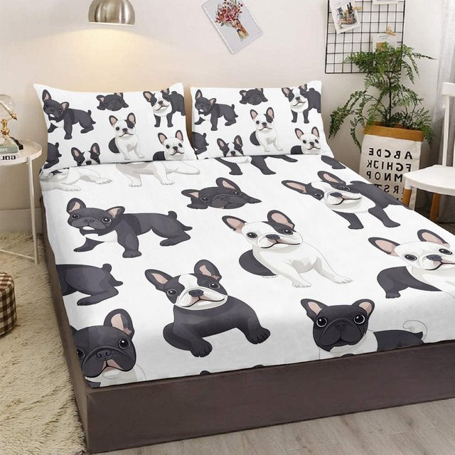3-teiliges Bettwäsche-Set Your Warm Home mit Französische Bulldogge Motiv, 1 Bettbezug und 2 Kissenbezüge, Farbe: Weiß, B/L: 152 x 203 cm - Bild 1