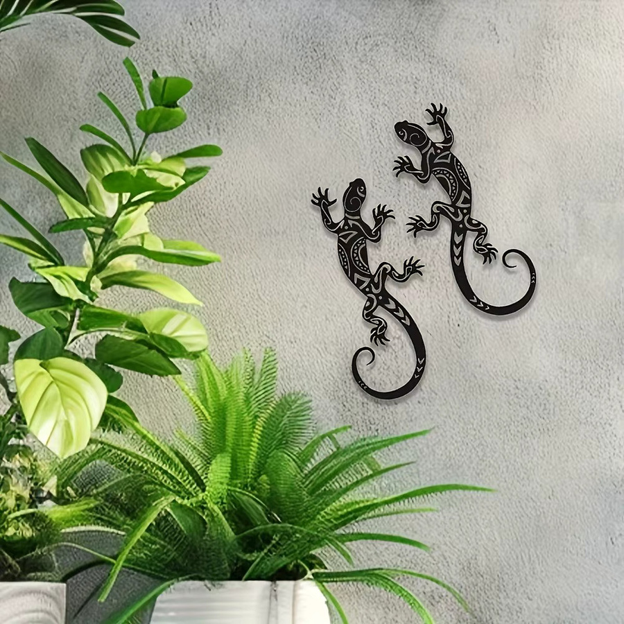 2er-Set rustikale Gecko-Wandkunst aus Metall in Schwarz von CIFBUY als dekorative Gartendekoration und Haken - Bild 2