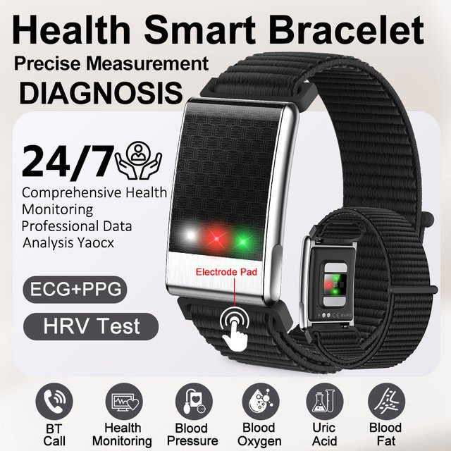 Yaocx Fitness-Tracker ohne Bildschirm in Schwarz mit Herzfrequenz-, Blutdruck- und EKG-Messung sowie Anruf-Erinnerung für Damen und Herren - Bild 1