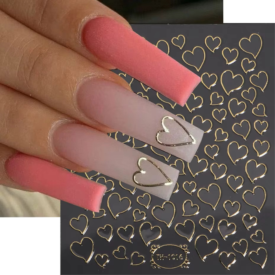 Goldene Herz Nagelaufkleber, Metallic, Y2K Nail Art Dekoration - Bild 2