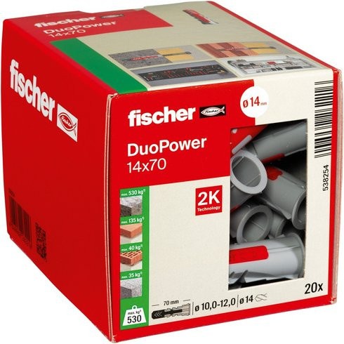 Fischer DUOPOWER Universaldübel aus Nylon, Durchmesser: 14 mm, Länge: 70 mm, 20 Stück, grau - Bild 2