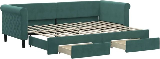 vidaXL Tagesbett ausziehbar mit Schubladen in Dunkelgrün aus Samt, Breite: 80 cm, Länge: 200 cm - Bild 1