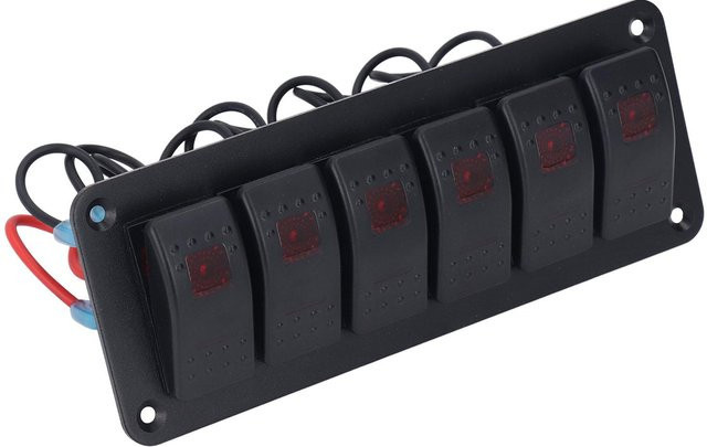 Fishine 6-fach Kippschalterpanel mit LED-Hintergrundbeleuchtung und Stromkreisschutz, wasserdicht, Farbe: Rot/Schwarz - Bild 1