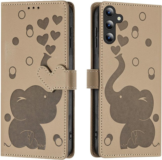 Magnetische Karten-Brieftasche Klapphülle mit Cartoon-Elefant für Samsung Galaxy S25 Ultra S24 Plus S23 S22 A16 A26 A36 in Khaki - Bild 1