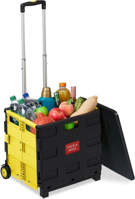 Relaxdays Einkaufstrolley aus ABS und Aluminium in Gelb, klappbar, B/H/T: 99 x 45,5 x 37,5 cm - Bild 1