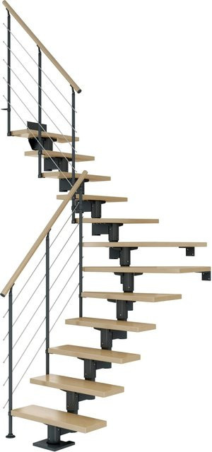 Dolle Mittelholmtreppe Cork 1/4 gewendelt in Ahorn und Anthrazit, Breite: 75 cm, Länge: 337 cm - Bild 1