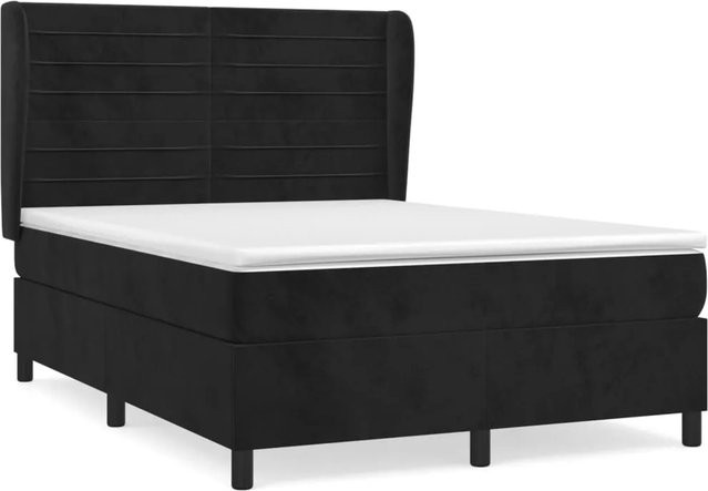 vidaXL Boxspringbett mit Matratze in Schwarz, Hybrid-Design mit Taschenfederkern und Samtbezug, B/T/H: 140 x 200 x 147 cm - Bild 1