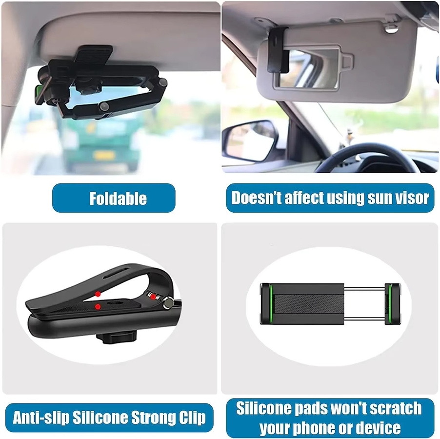 Multifunktionaler 360 Grad rotierender Sonnenblenden-Handyhalter für Auto in Schwarz oder Grün kompatibel mit iPhone Samsung und Android - Bild 5