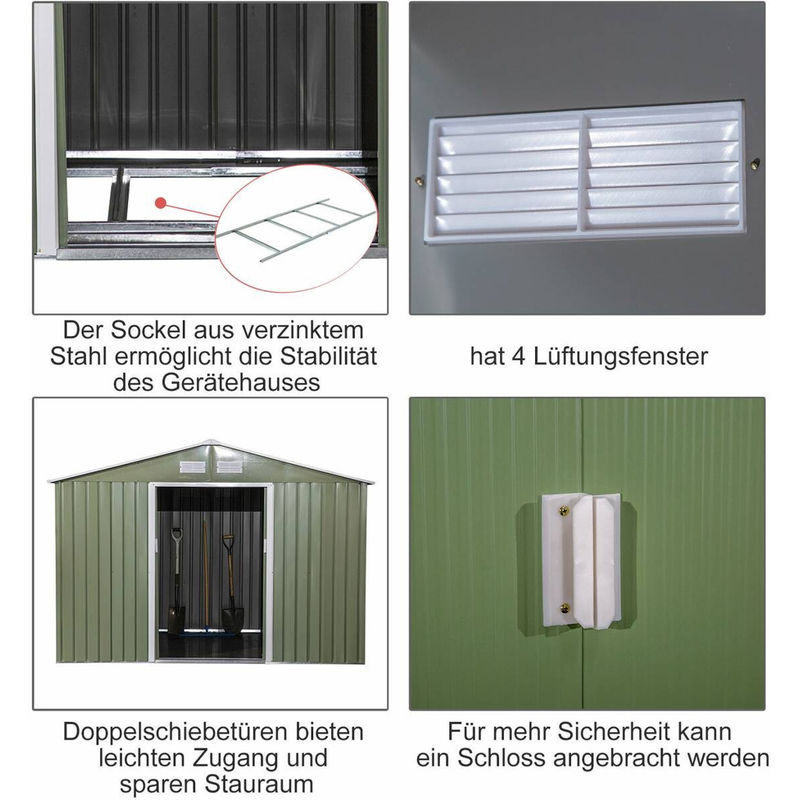 Outsunny Gerätehaus mit Bodenrahmen und Schiebetüren in Hellgrün, B: 277 cm, T: 195 cm, H: 192 cm - Bild 3