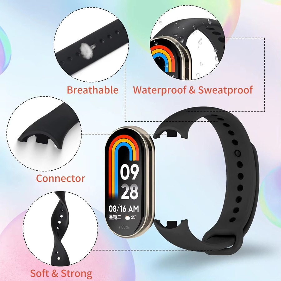 Wasserdichtes Silikonarmband für Xiaomi Mi Band 9 und Mi Band 8 in Rot, Unisex Sportband - Bild 3