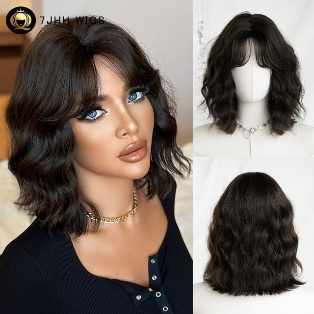 7JHH WIGS Perücke für Damen, dunkelbraun, gewellt, synthetisch - Bild 1