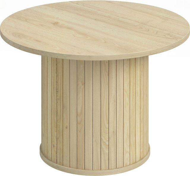 HOMCOM Couchtisch rund mit Säulenbasis und Lamellen in Natur, Durchmesser: 60 cm, Höhe: 40 cm - Bild 1