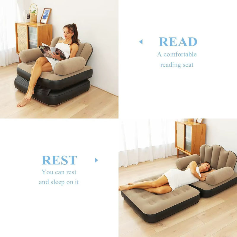 AZULBLANCO Aufblasbares 5-in-1 Sofa und Bett für Erwachsene, multifunktionaler Lounge-Stuhl in Beige - Bild 4